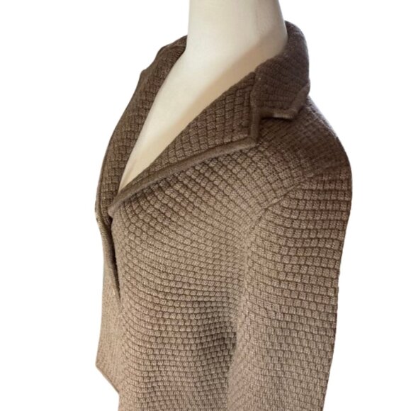 Talbots Pure Merino Cardigan Med Brown /Taupe Textured V-Neck Collar, EUC, Large - Picture 7 of 15